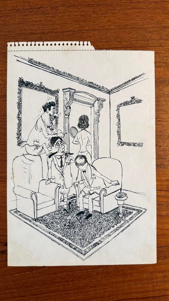 Pentekening in stijl van Peter van Straaten, 26 x 18 cm, Antiek en Kunst, Kunst | Tekeningen en Foto's, Ophalen of Verzenden