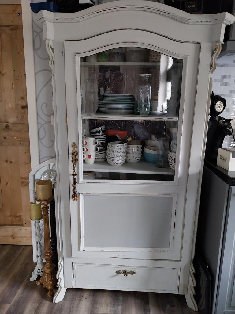 Oude servies kast/ vitrinekast, Huis en Inrichting, Kasten | Vitrinekasten, Gebruikt, 150 tot 200 cm, 25 tot 50 cm, 50 tot 100 cm