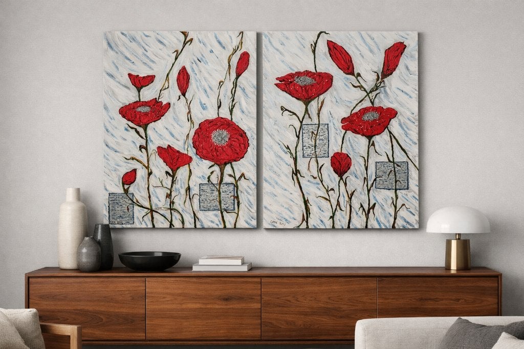 2 originele schilderijen – acryl op doek – totaal 120 x 80, Ophalen