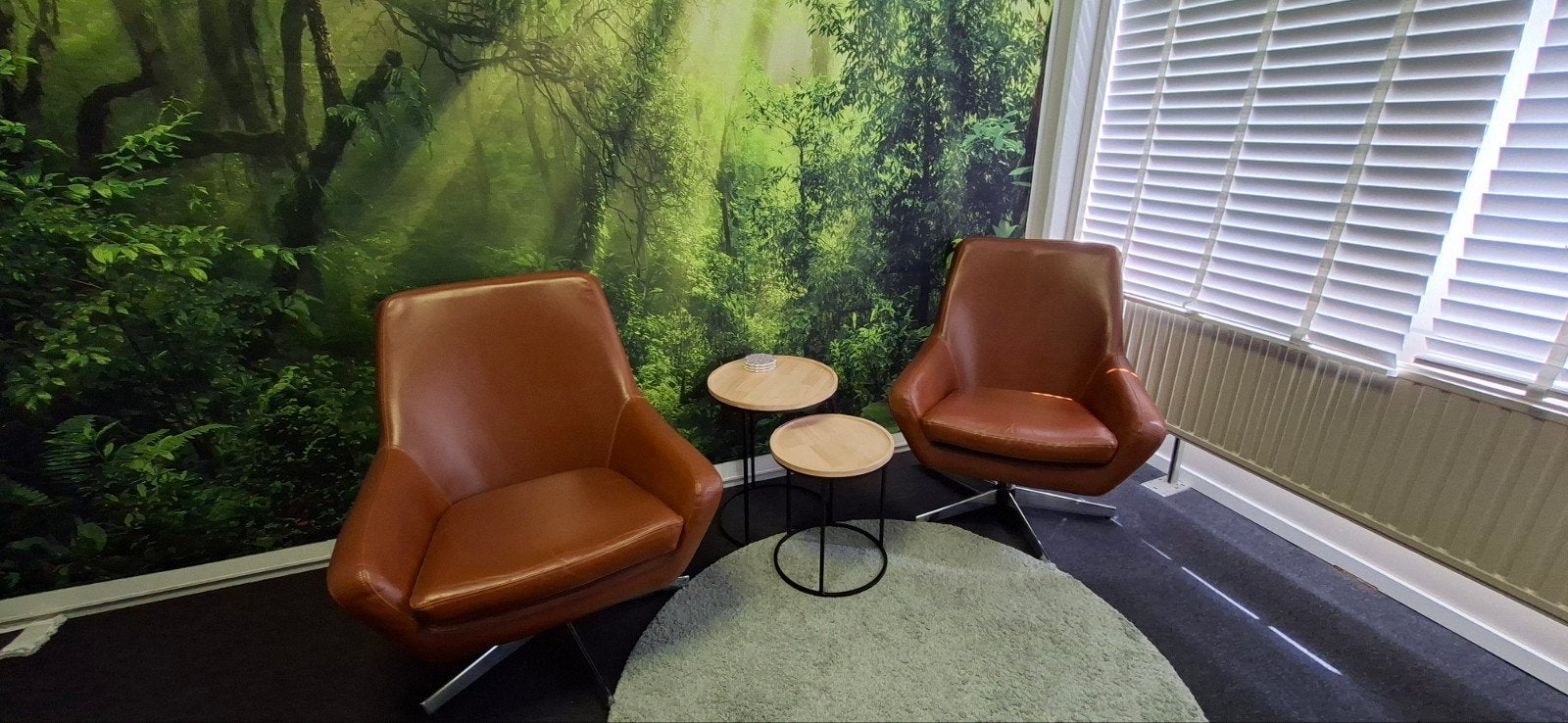 Draaibare fauteuil, cognac leer, Happy Swing model!, Ophalen, Gebruikt, 75 tot 100 cm, Vintage, Moderne look, Scandinavisch model