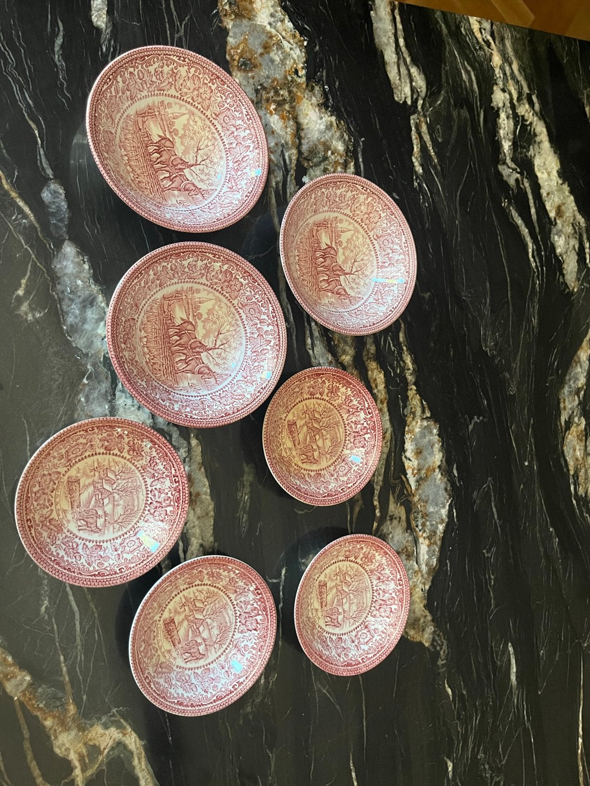 Set van 7 kommen van English Ironstone 'Four Seasons', Antiek en Kunst, Antiek | Servies los, Ophalen