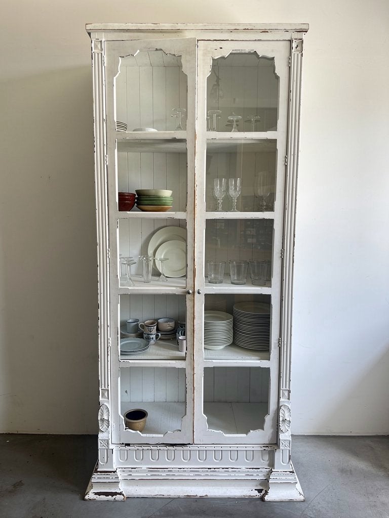Grote Brocante Servieskast - Wit Hout - 270x116x52 cm, Antiek en Kunst, Antiek | Meubels | Kasten, Ophalen
