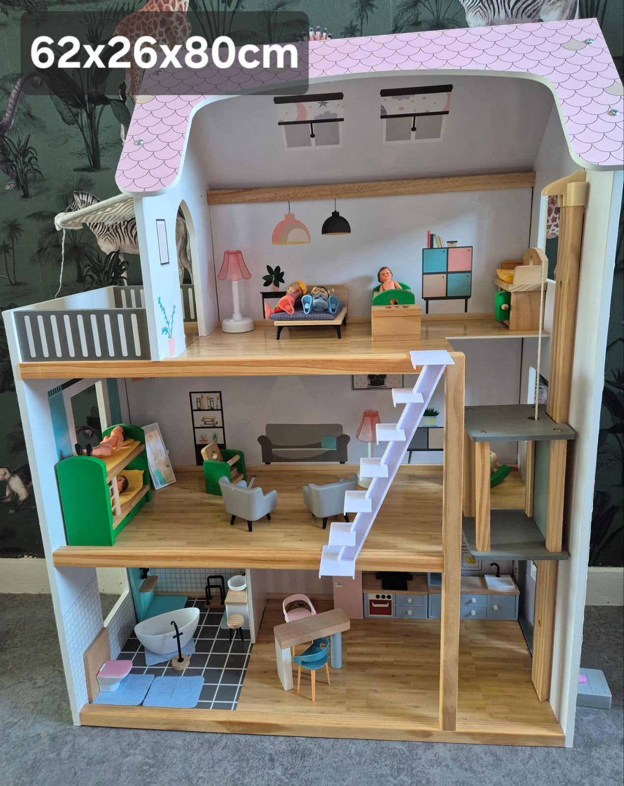 Groot houten poppenhuis met meubels en accessoires, Ophalen, Zo goed als nieuw, Poppenhuis