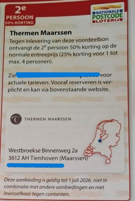 Thermen Maarssen 2e persoon 50% korting, Tickets en Kaartjes, Drie personen of meer, Kortingsbon, Spa of Sauna