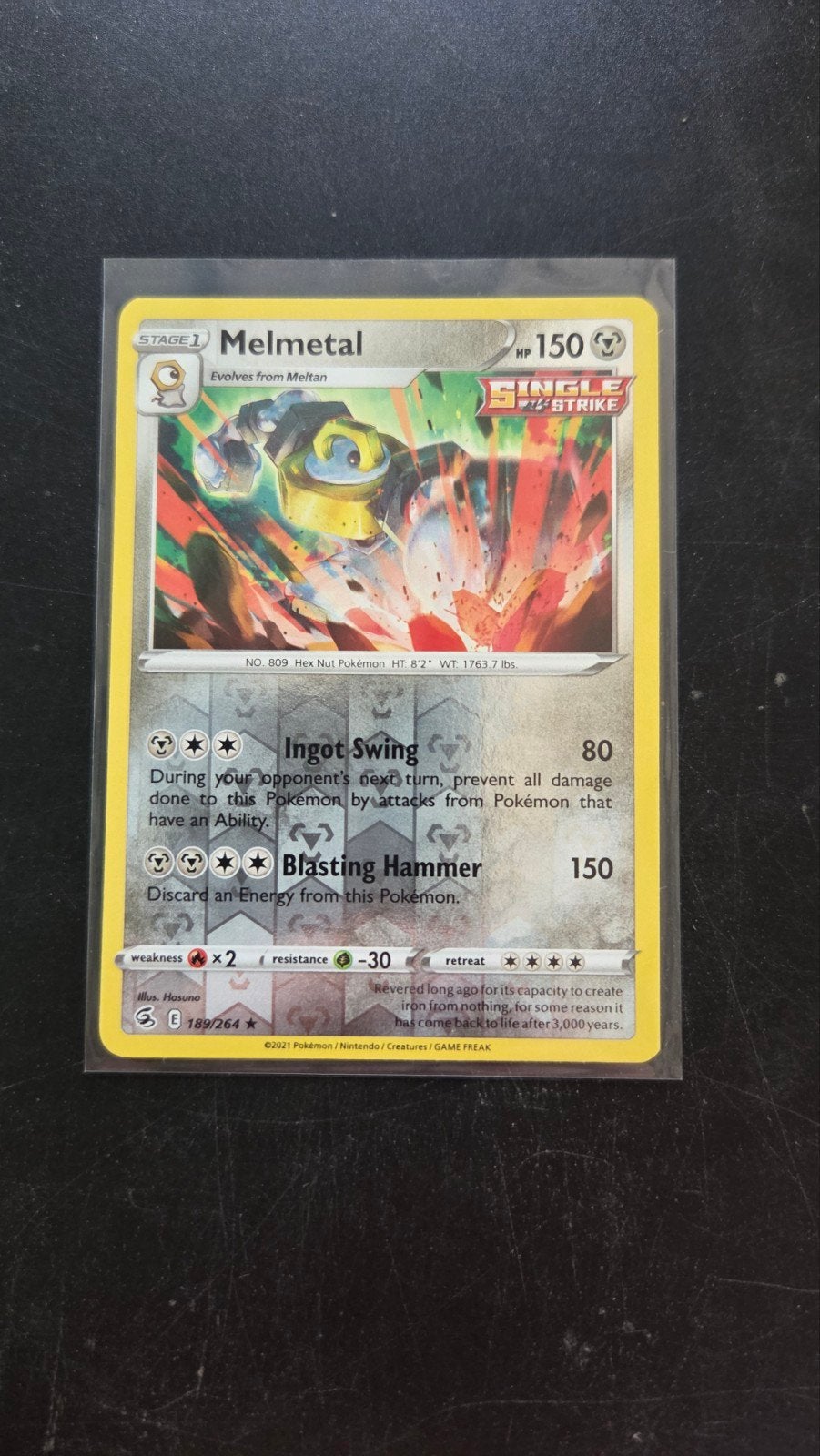 Melmetal 189/264 Reverse Holo Fusion Strike Pokémon Kaart, Verzenden, Zo goed als nieuw, Losse kaart, Foil