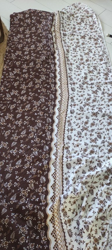Vintage flanellen laken bruin wit bloemen, Gebruikt, Eenpersoons, Bruin, Hoeslaken of Sloop