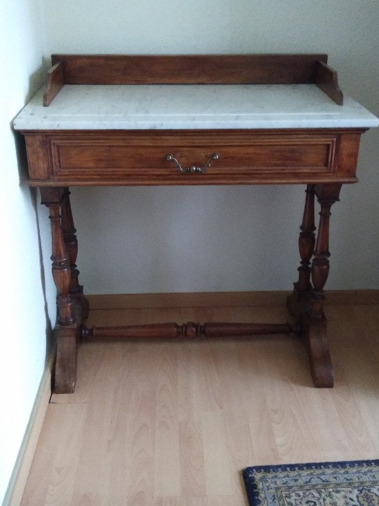 SIDE-TABLE, notenhout en marmer blad, 90x 50 cm en 83 hoog, Antiek en Kunst, Antiek | Meubels | Tafels, Ophalen