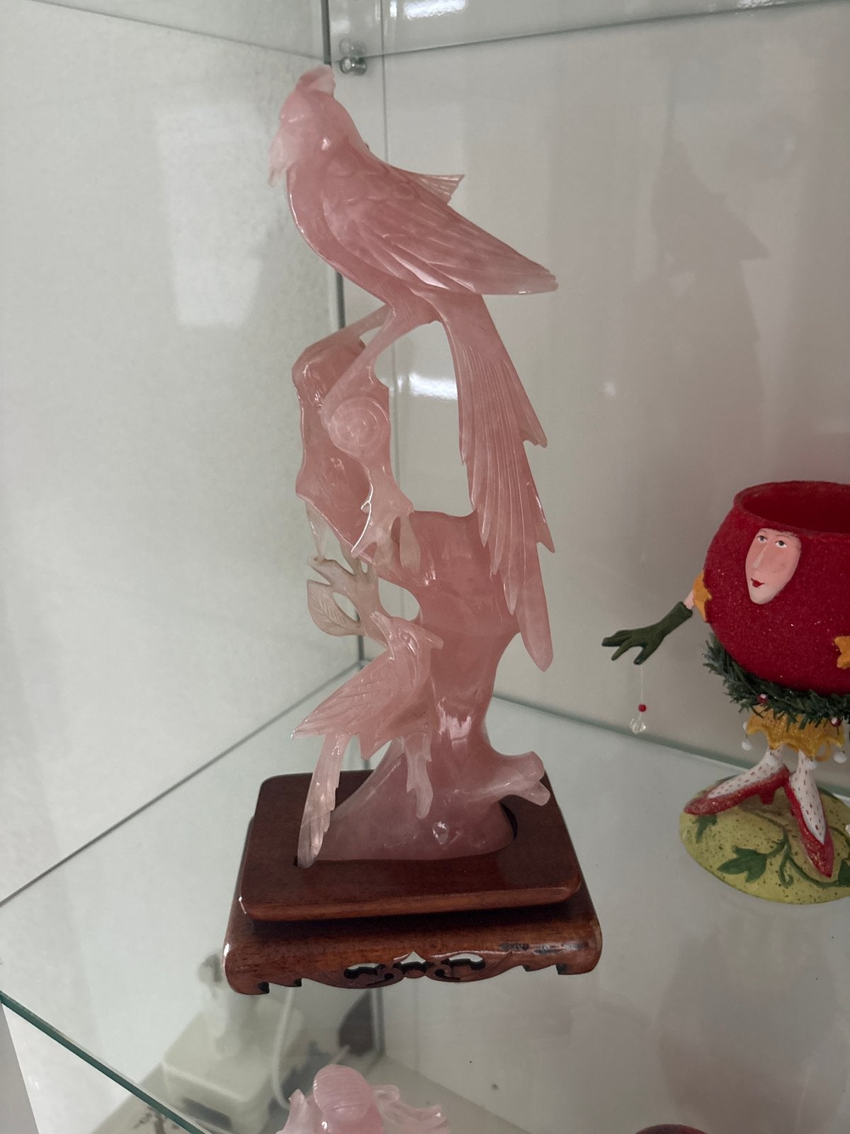 Chinees rozenkwarts sculptuur van vogel of feniks, Ophalen, Natuurlijk materiaal, Handgemaakt, 20 - 50 cm