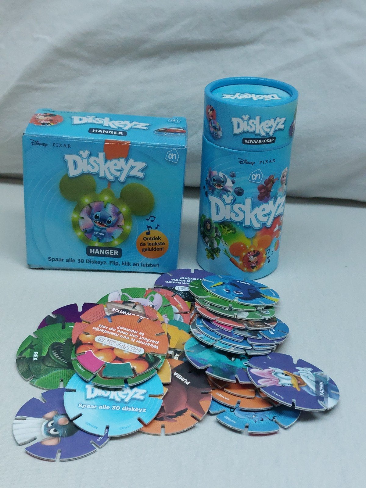 AH Diskeyz Compleet set: 30 Diskeyz, Koker & Hanger NIEUW, Verzamelen, Albert Heijn, Ophalen of Verzenden