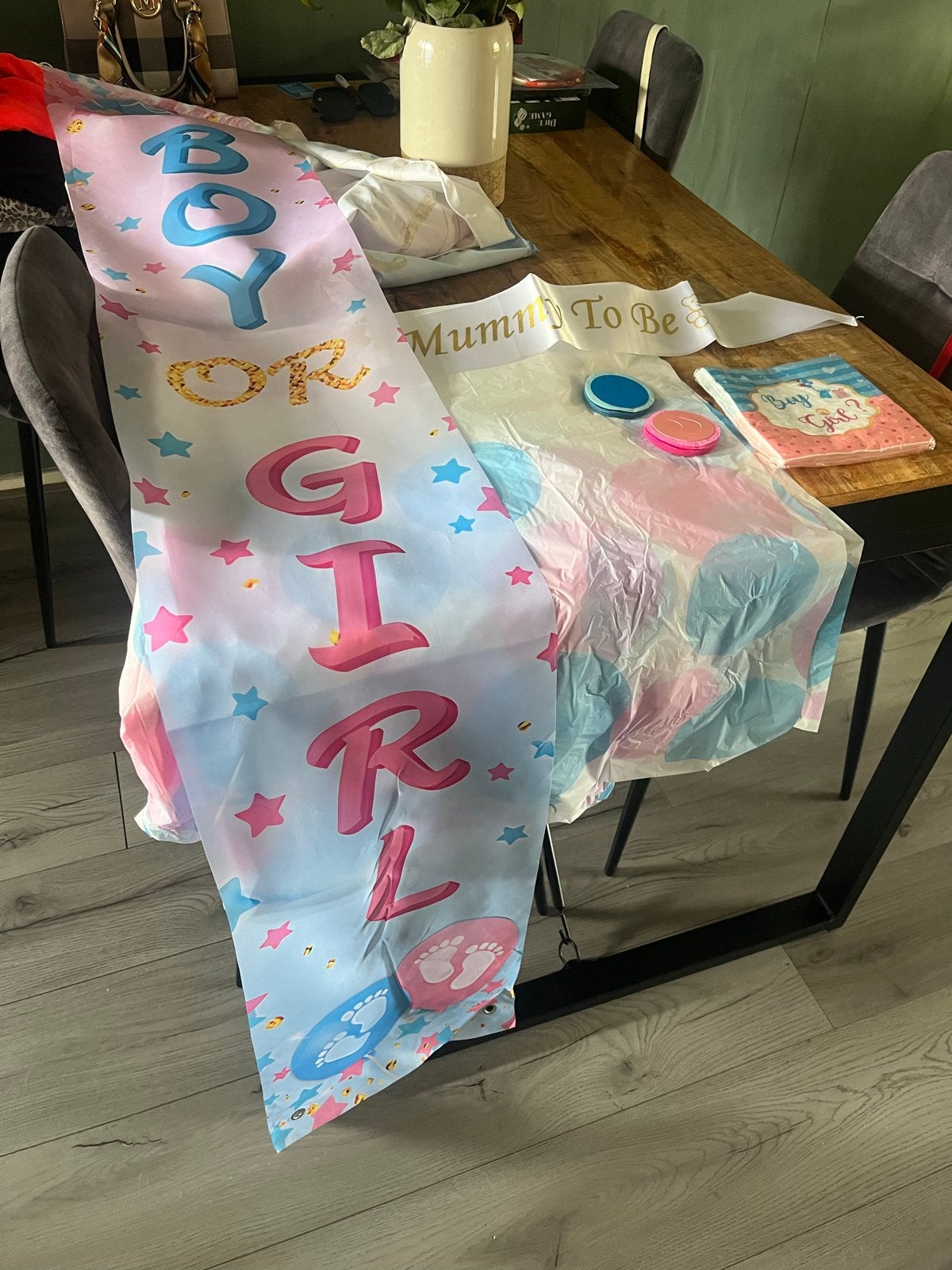 Gender Reveal Feestpakket -  voor een onvergetelijke dag, Ophalen, Zo goed als nieuw, Feestartikel, Geboorte of Huwelijk