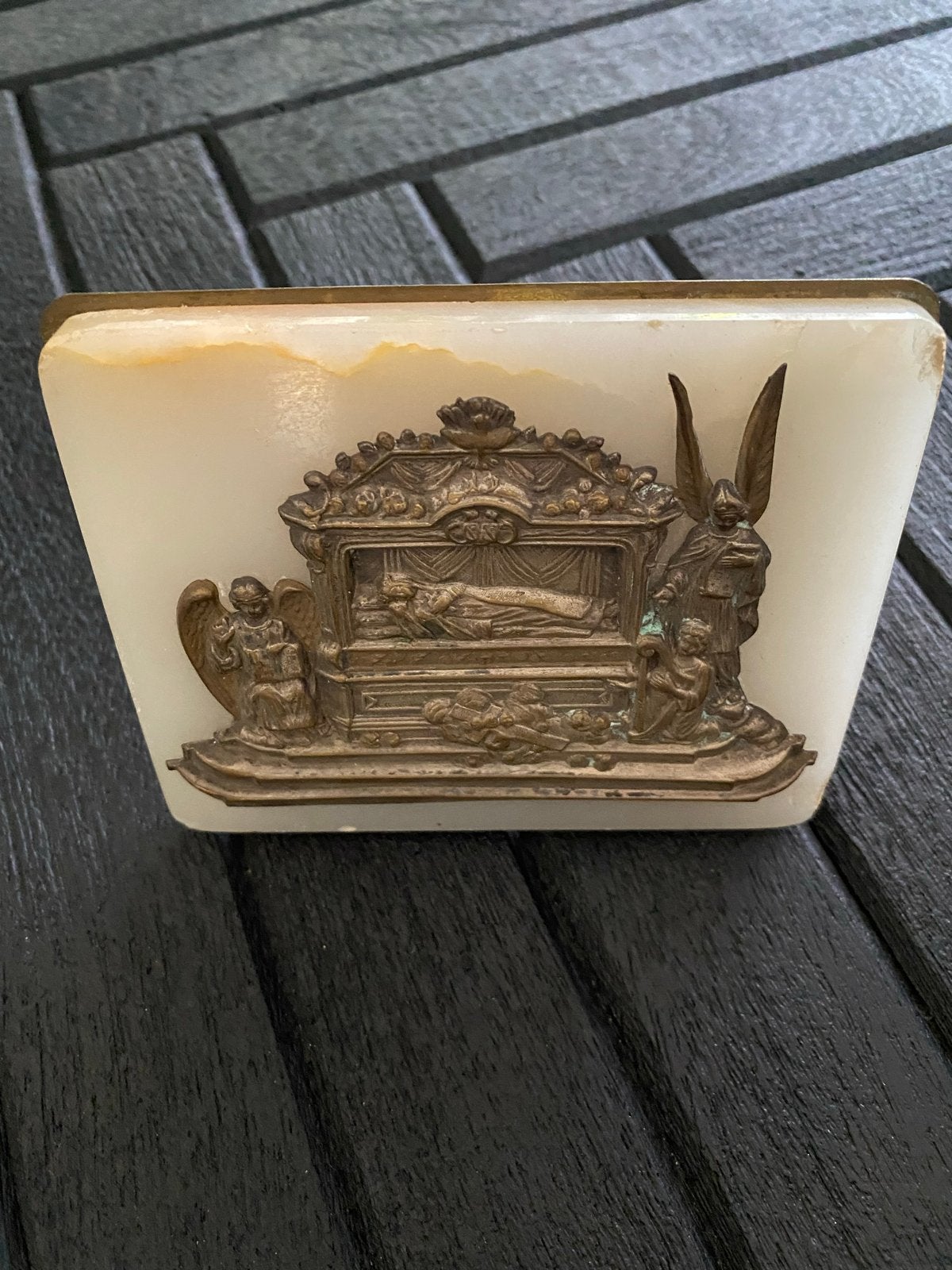 Antieke Religieuze Plaquette met Engelen en Christusbeeld, Antiek en Kunst, Verzenden