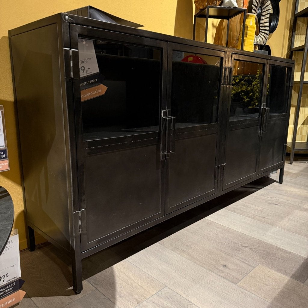 Dressoir Carpino - 4 Deur - Zwart Metaal/Glas - Pronto Wonen, Niet ingevuld, Niet ingevuld, Niet ingevuld