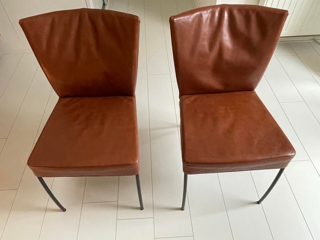 Set van 2 bruine leren Montis Spica S eetkamerstoelen, Huis en Inrichting, Stoelen, Ophalen, Gebruikt, Twee, Bruin