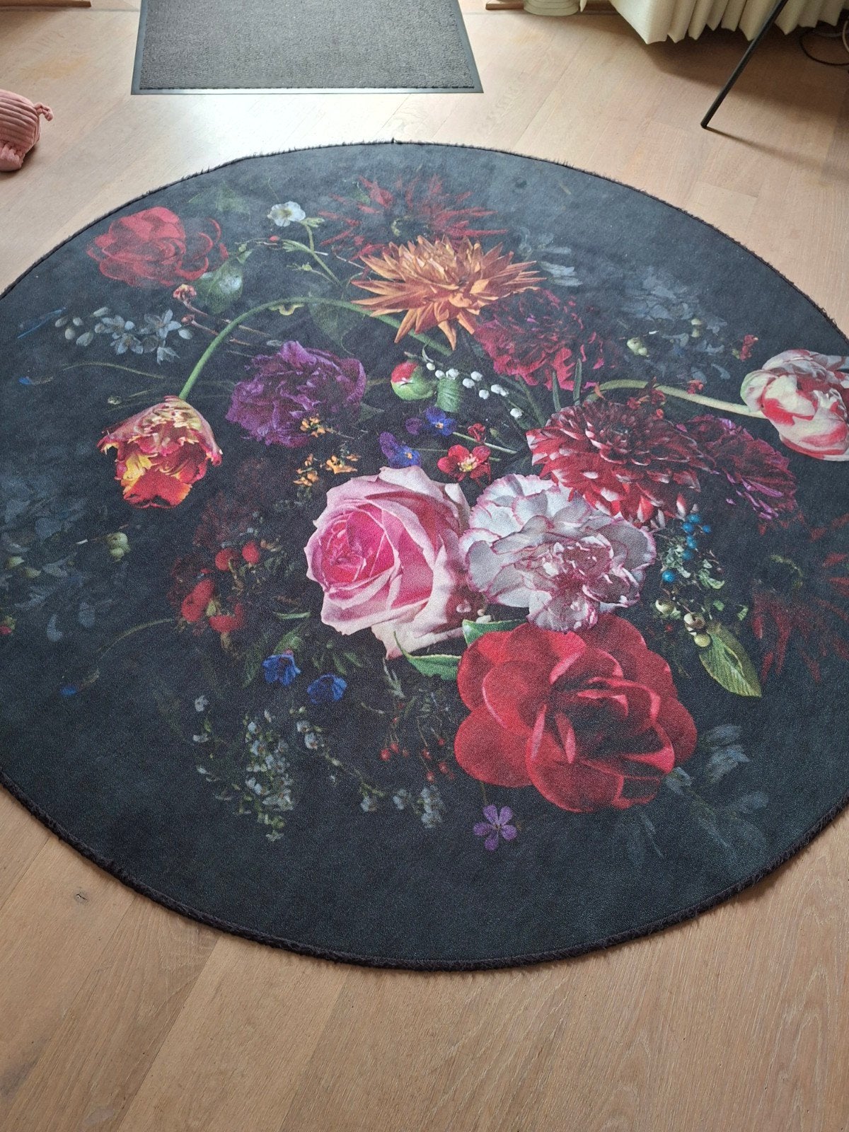 Rond vloerkleed met bloemenprint - 160cm diameter, Ophalen