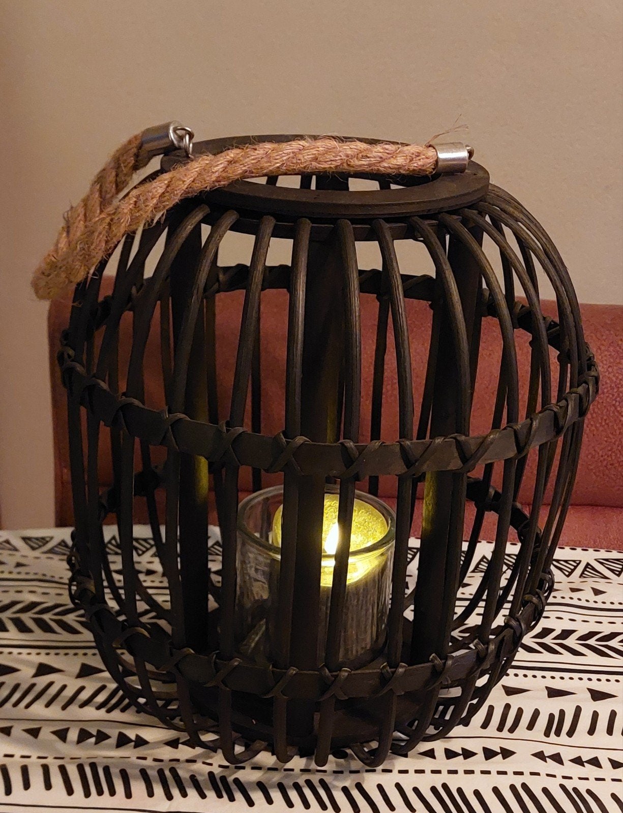 Rotan Lantaarn., Huis en Inrichting, Lantaarn, 32 cm, Zwart, Natuurlijk materiaal