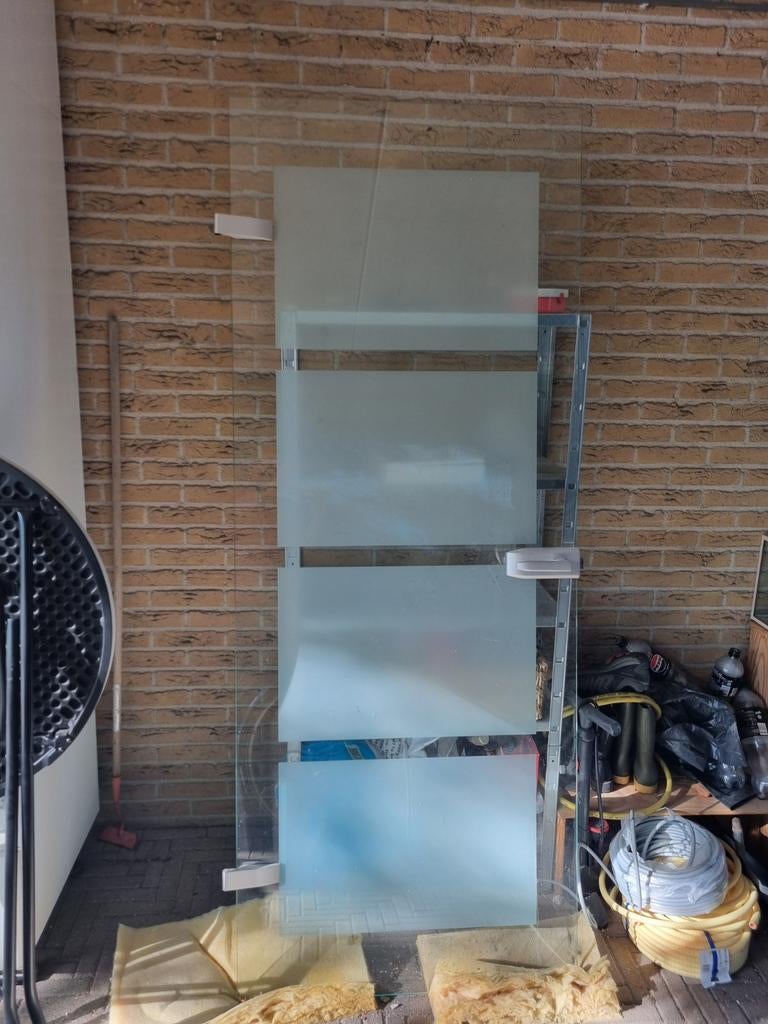 Glazen binnendeur met melkglas panelen, Ophalen, Gebruikt, 80 tot 100 cm, Binnendeur