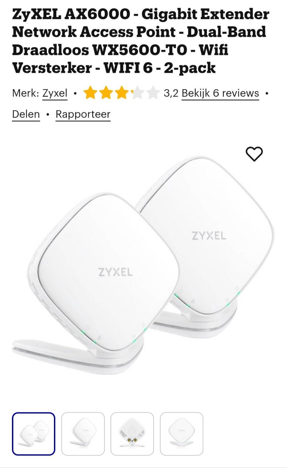 Zyxel AX6000 Wifi 6 Versterker WX5600-T0 2-pack, Computers en Software, Ophalen of Verzenden, Nieuw, Zyxel