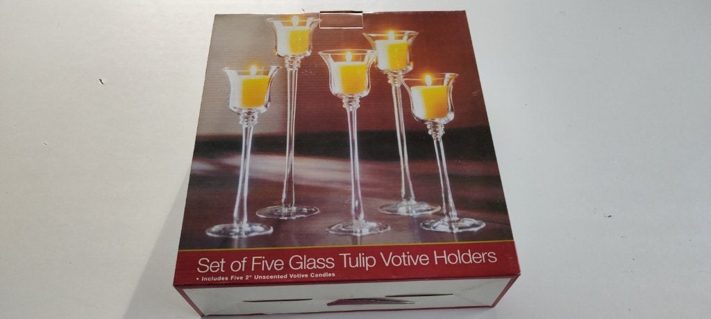 5 glazen kaarsen kandelaren, tulp glaasjes, Ophalen of Verzenden, Nieuw, Glas, Kandelaar