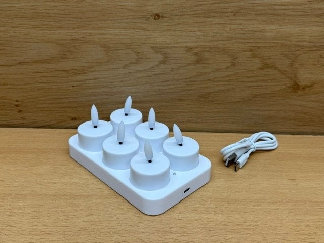 Theelichten set met oplader 6 dlg., Kunststof, Eddiys, Espel, Wit