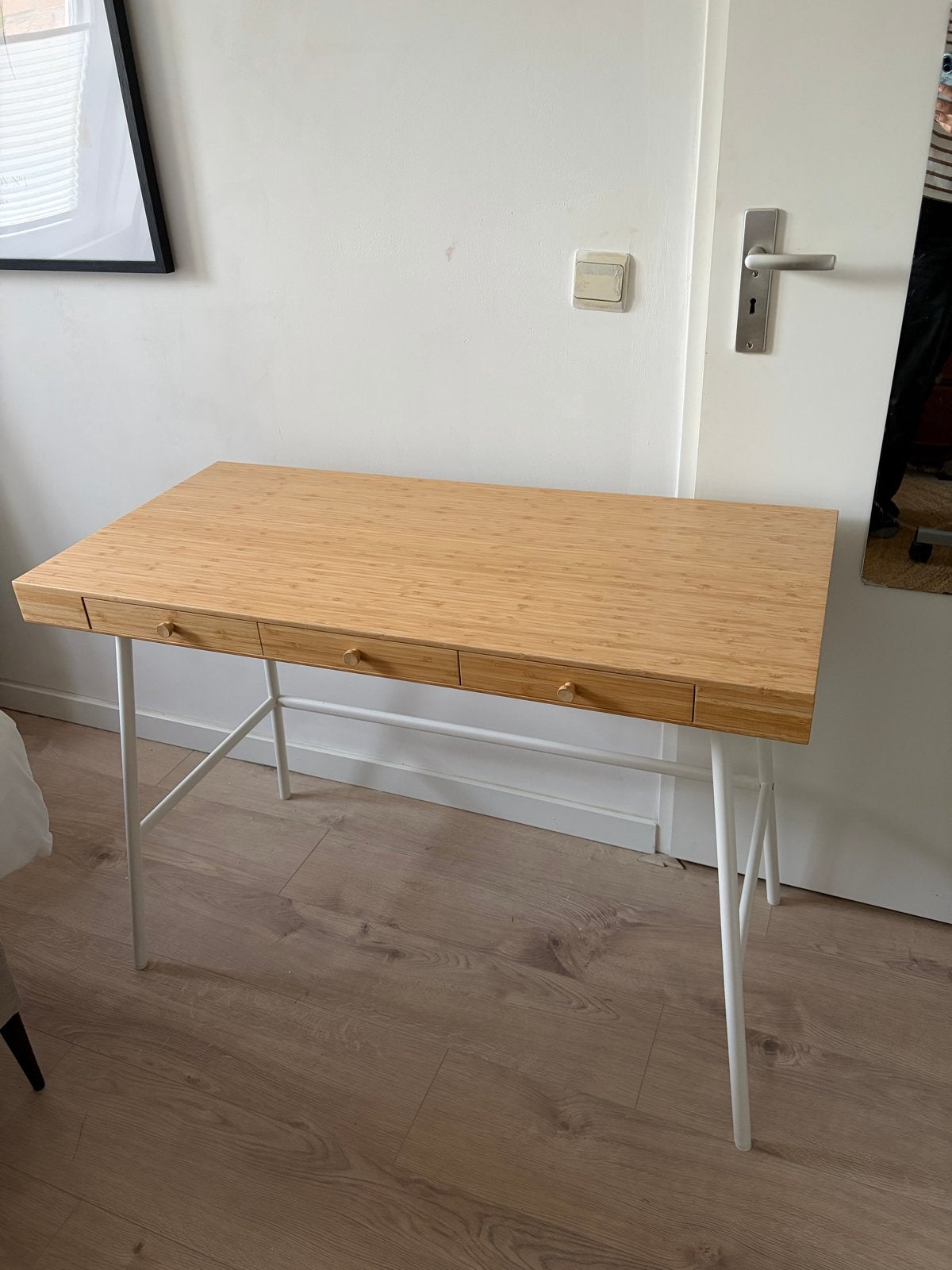 IKEA LILLÅSEN bureau bamboe met 3 lades + bureaustoel, Ophalen, Bruin, Zo goed als nieuw, IKEA