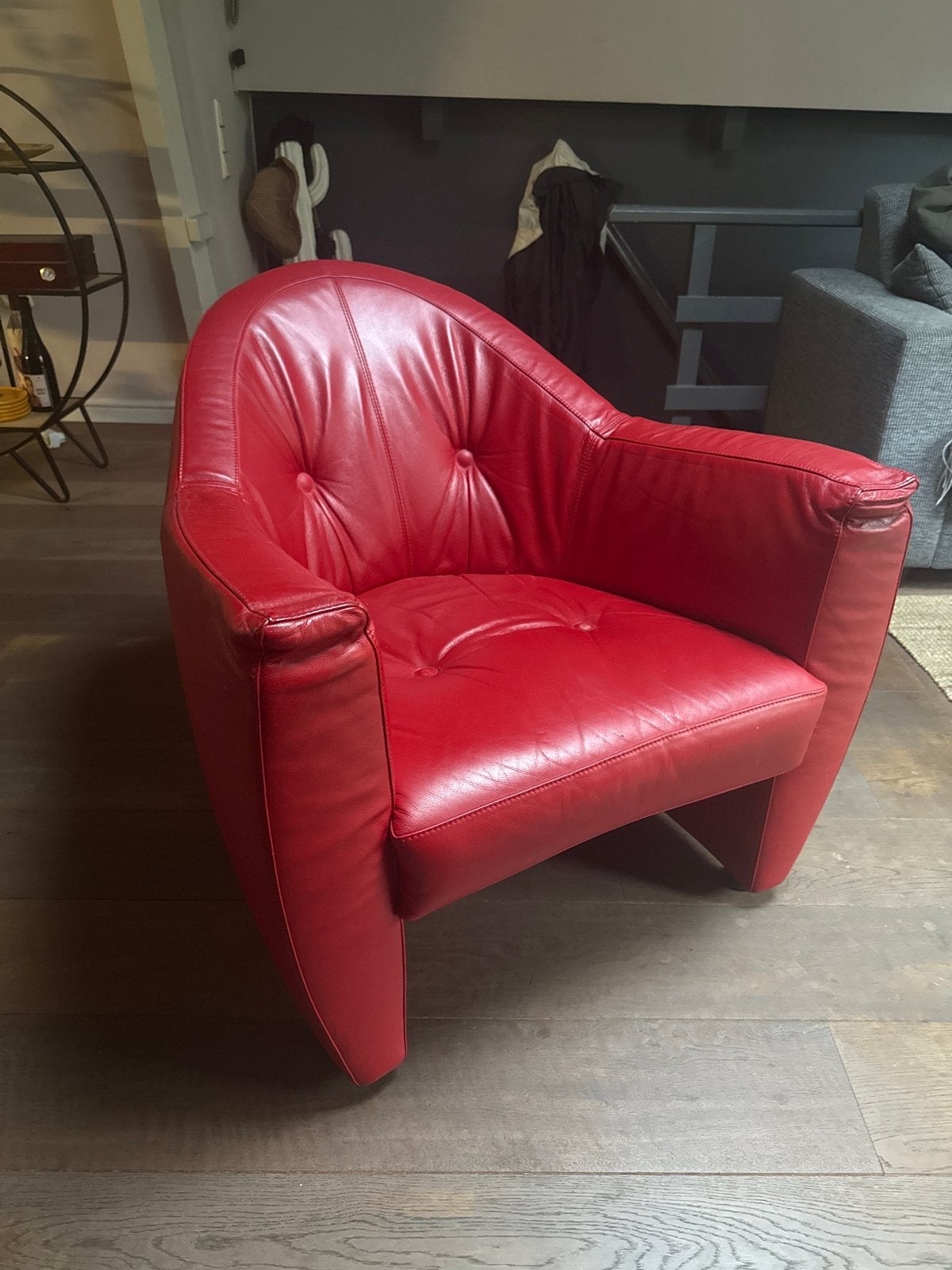 Rode Leren Design Fauteuil LEOLUX carabita armchair, Ophalen, Gebruikt, Leer, 75 tot 100 cm