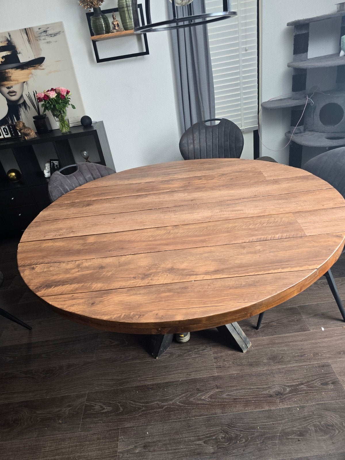 Ronde stijgerhouten eettafel - 1.50m doorsnede, Ophalen, Gebruikt, Rond, Overige houtsoorten