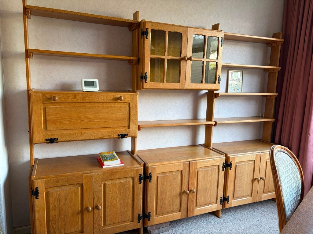 Wandkast, jaren 80 - boekenkast eiken met kastjes, Ophalen, Gebruikt, Met deur(en), Eikenhout