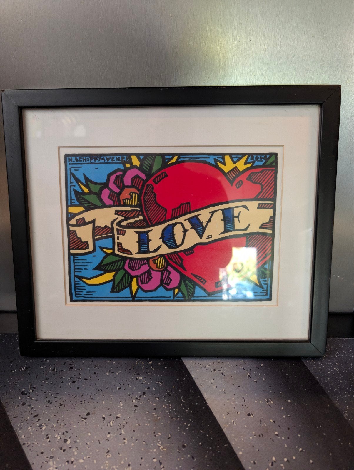 Ingelijste zeefdruk 'Love' van Henk Schiffmacher, Gesigneerd, Ophalen of Verzenden, Overige onderwerpen, Zeefdruk