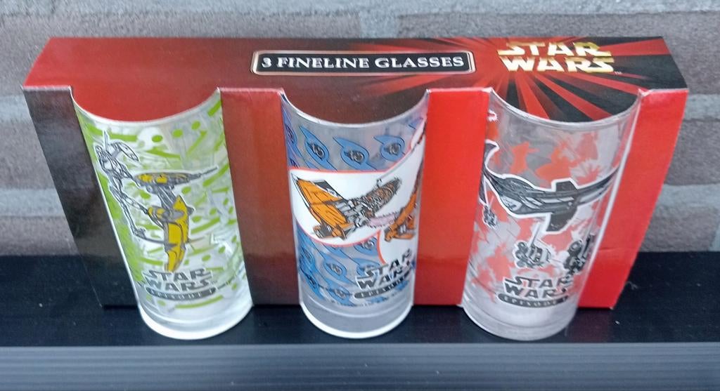 Star Wars Episode I Fineline Glazen Set (3 stuks), Verzamelen, Star Wars, Ophalen, Nieuw, Gebruiksvoorwerp