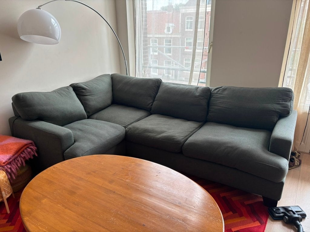 Groene hoekbank sofacompany, Ophalen, Gebruikt, 125 tot 150 cm, Stijlvol