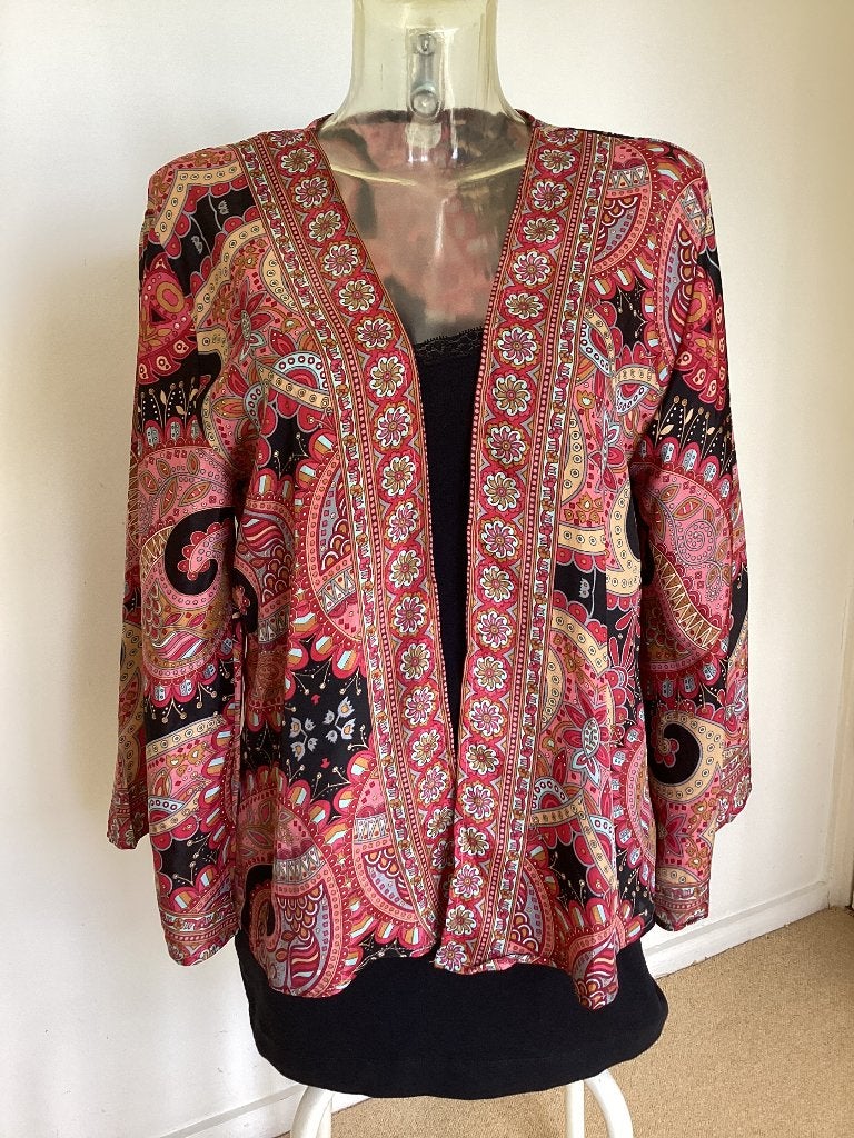Prachtige zijden (70%) top, blouse, vestje Paisley motief, Meerkleurig, Ophalen of Verzenden, Zo goed als nieuw, Maat 38/40 (M)