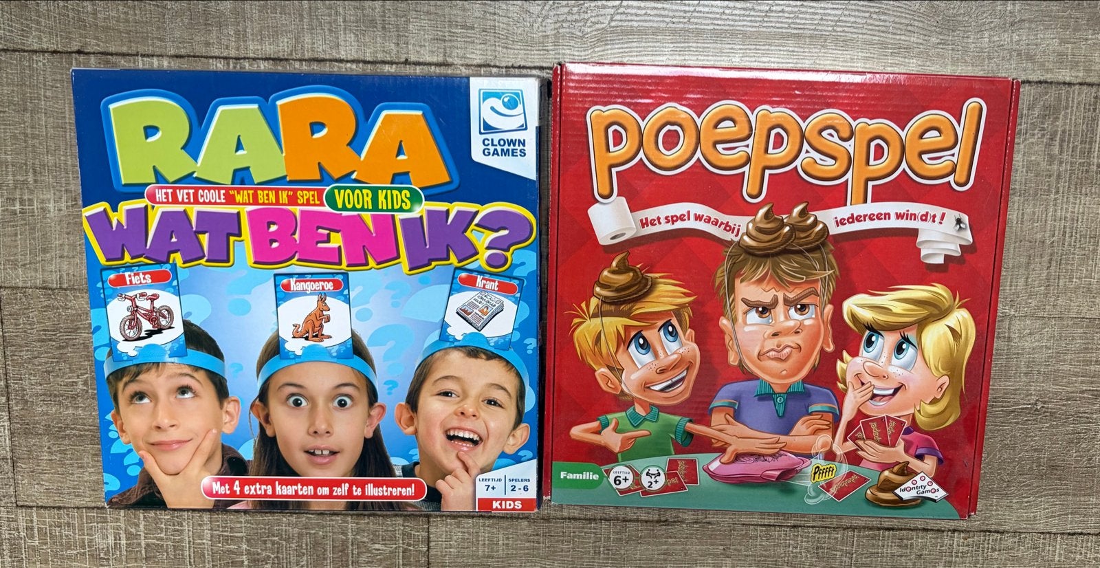 Rara Wat Ben Ik? & Poepspel - Leuke gezelschapsspellen, Drie of vier spelers, Ophalen, Gebruikt