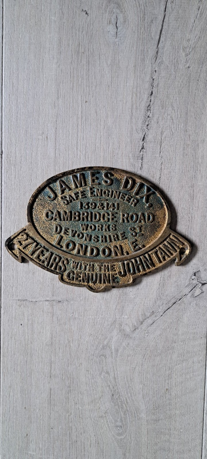 antieke kluisplaat James Dix Safe Engeneer Cambridge Road, Ophalen of Verzenden, Gebruikt