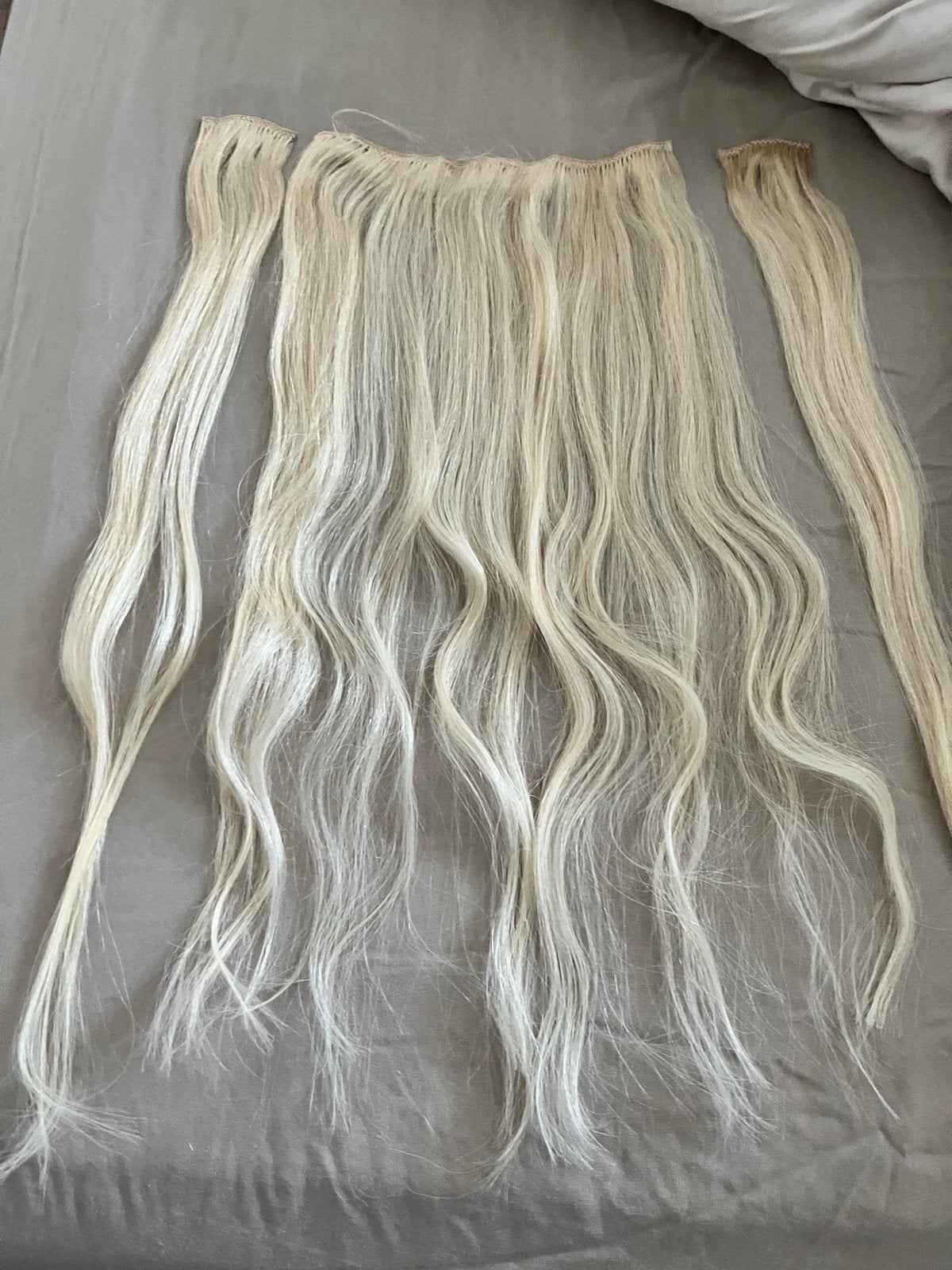 Blonde clip-in extensions 3 stuks, 50 cm lang, Ophalen of Verzenden, Zo goed als nieuw, Pruik of Haarverlenging