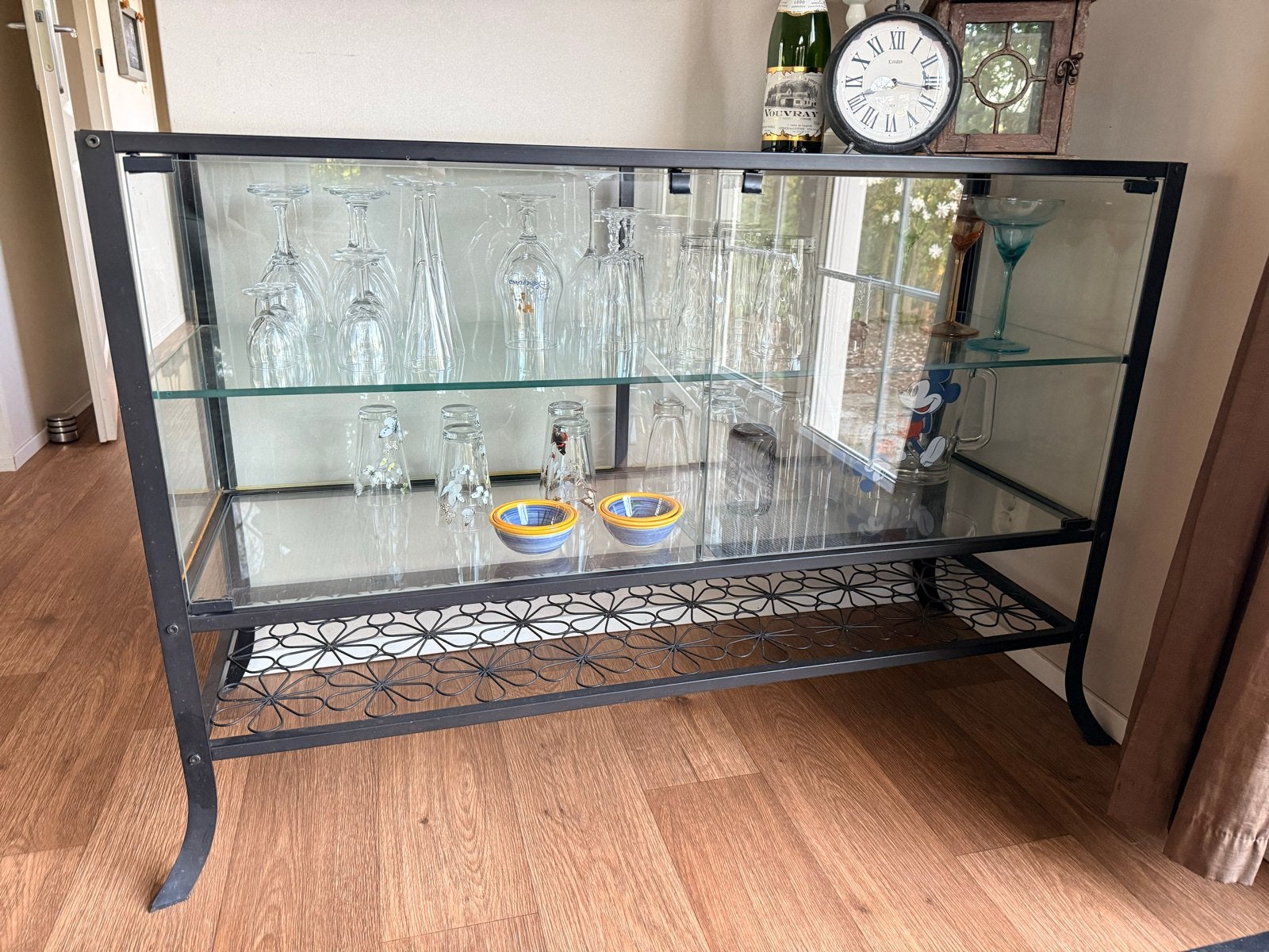 Ikea Glazen Dressoir Vitrinekast Zwart Metaal, Ophalen, Gebruikt, 50 tot 100 cm, Glas