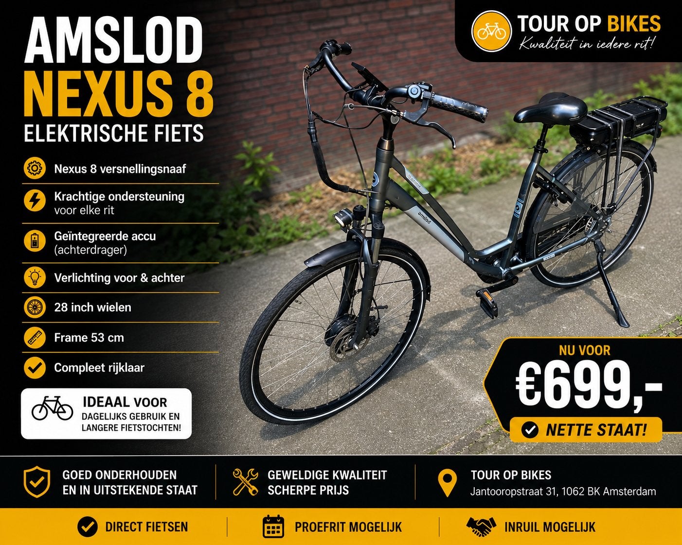 Elektrische fiets Amslod Nexus 8 nette staat, 51 tot 55 cm, Ophalen, Zo goed als nieuw, Overige merken