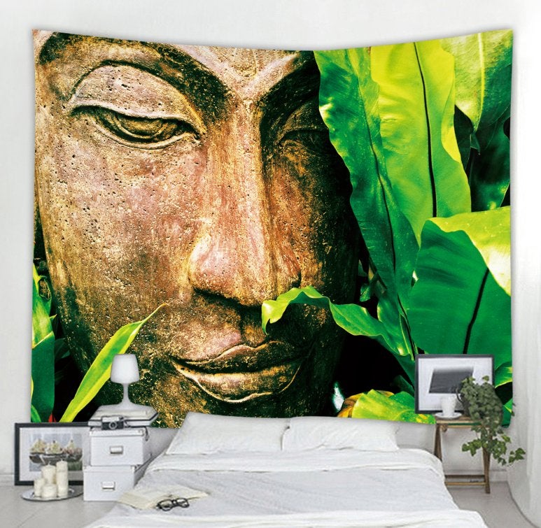 Boeddha Beeld Bladeren Wandkleed / Muurkleed Kleed Buddha, Verzenden, Nieuw, Wandkleed