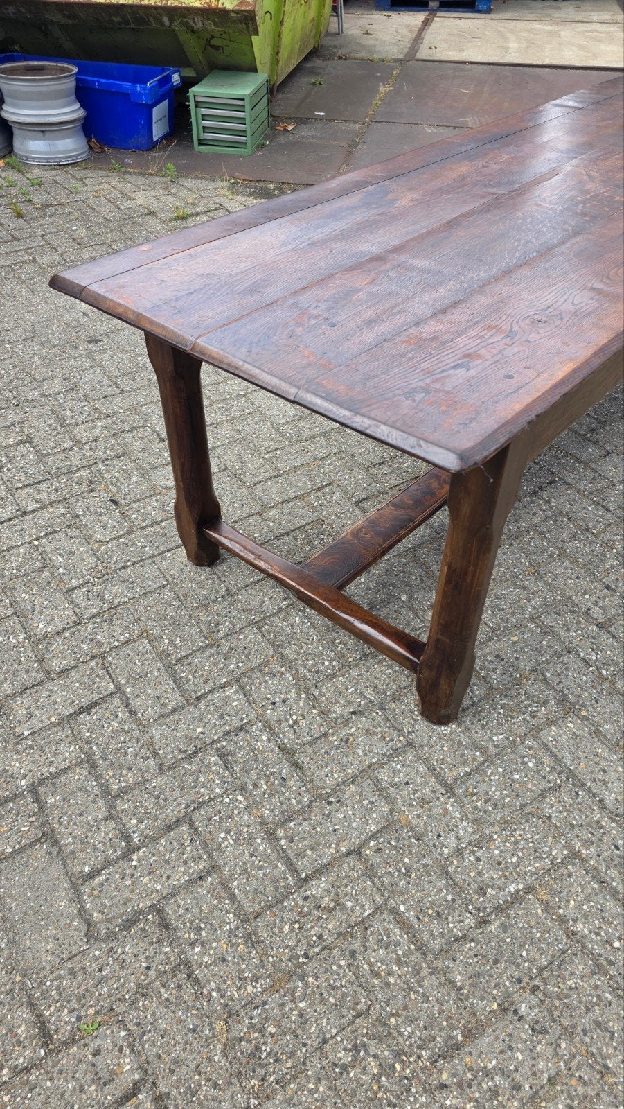 Antieke Franse boeren eiken eettafel 235 cm, Ophalen