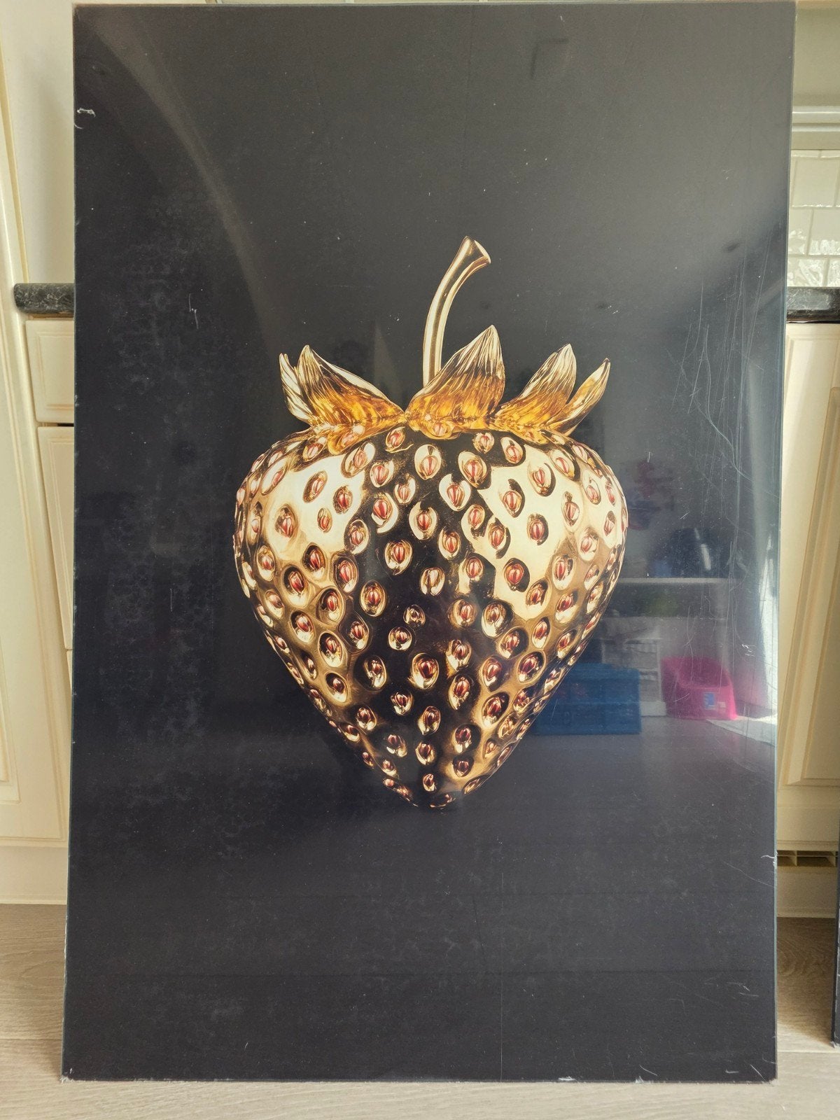 Gouden Aardbei plexiglas 120x80 cm nieuw, Ophalen, Gebruikt, Overige typen, 75 tot 100 cm