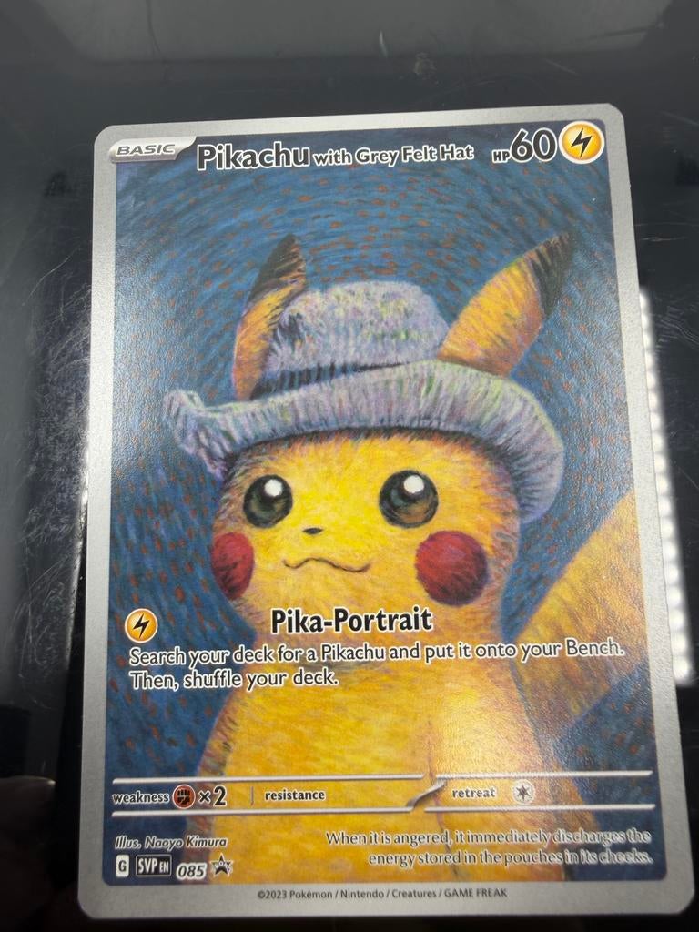 Pikachu with Grey Felt Hat Pokémon Kaart, Ophalen of Verzenden, Zo goed als nieuw, Losse kaart