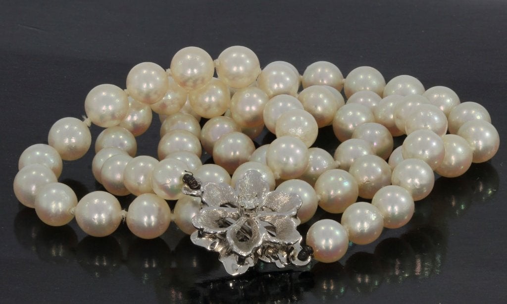 Diamanten parel ketting 14k slot goud vintage briljant fraai
