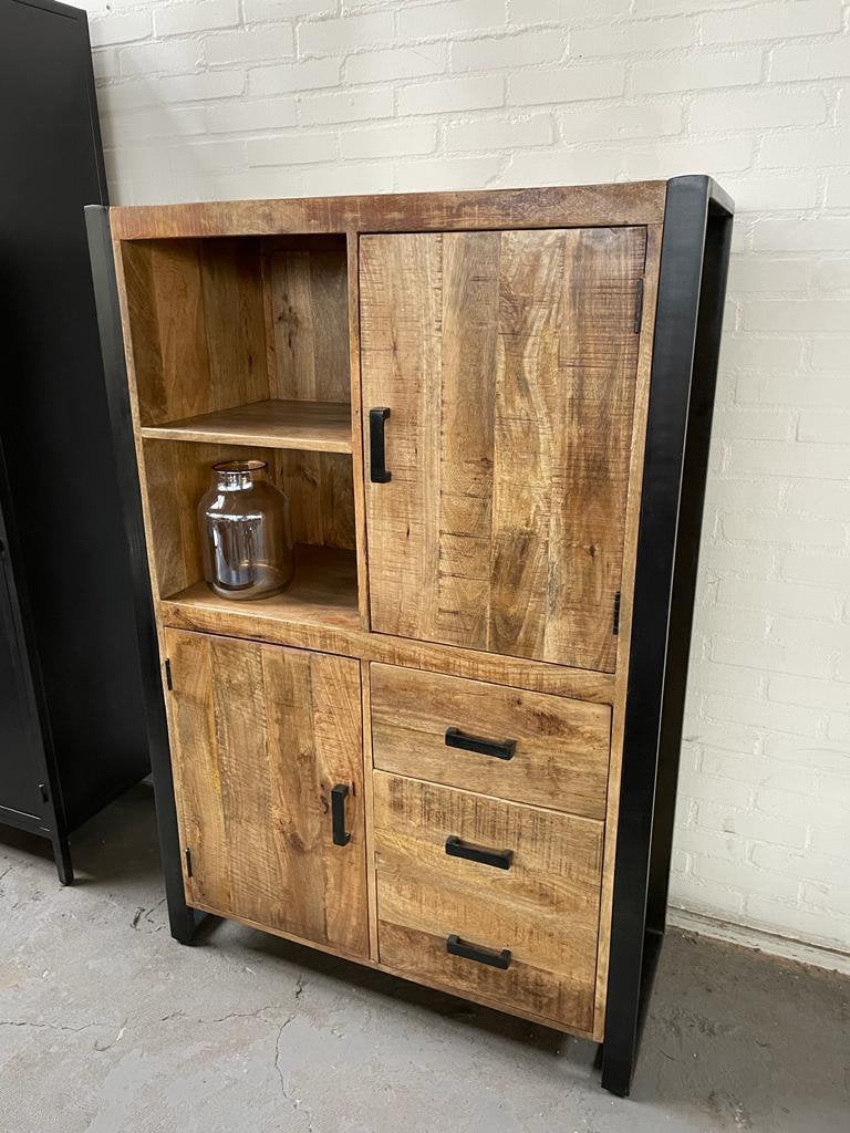 Magazijn leegverkoop kast Britt open vak mangohout metaal zw, Hout, Nieuw, Ophalen of Verzenden, Info@wkhome.nl