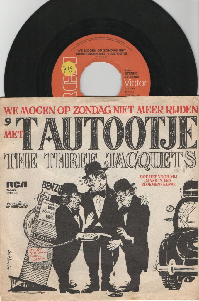 The Three Jacquets – We Mogen Op Zondag Niet Meer Rijden, Gebruikt, Overige genres, 7 inch, Ophalen of Verzenden