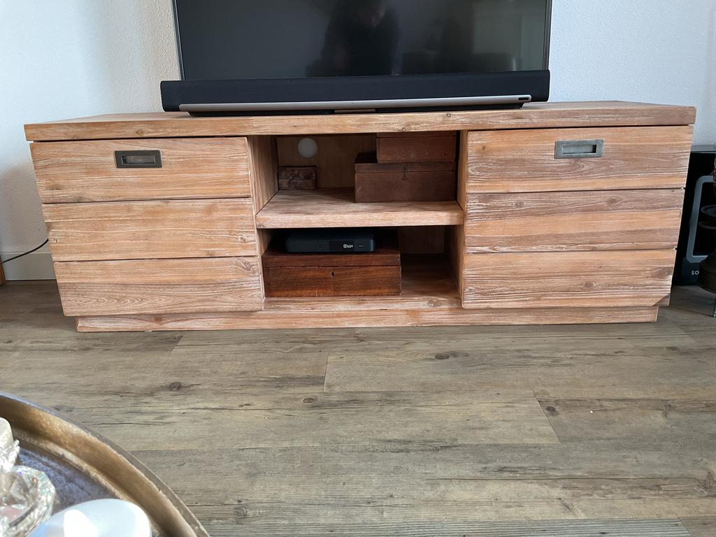 Robuuste houten tv-kast met opbergruimte, Huis en Inrichting, Ophalen, Gebruikt, 150 tot 200 cm, Minder dan 100 cm