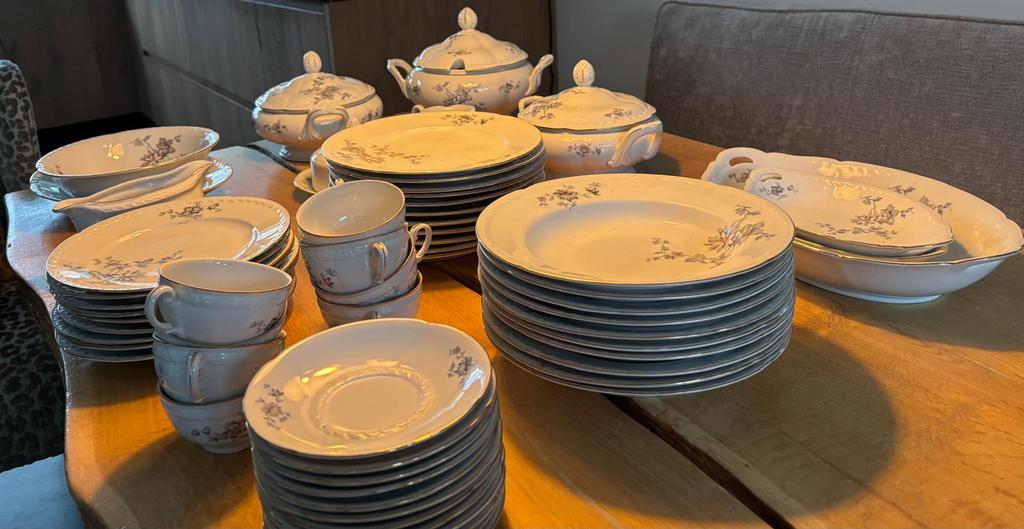 Servies MZ Czecholslovakia grijs-wit vintage, Ophalen