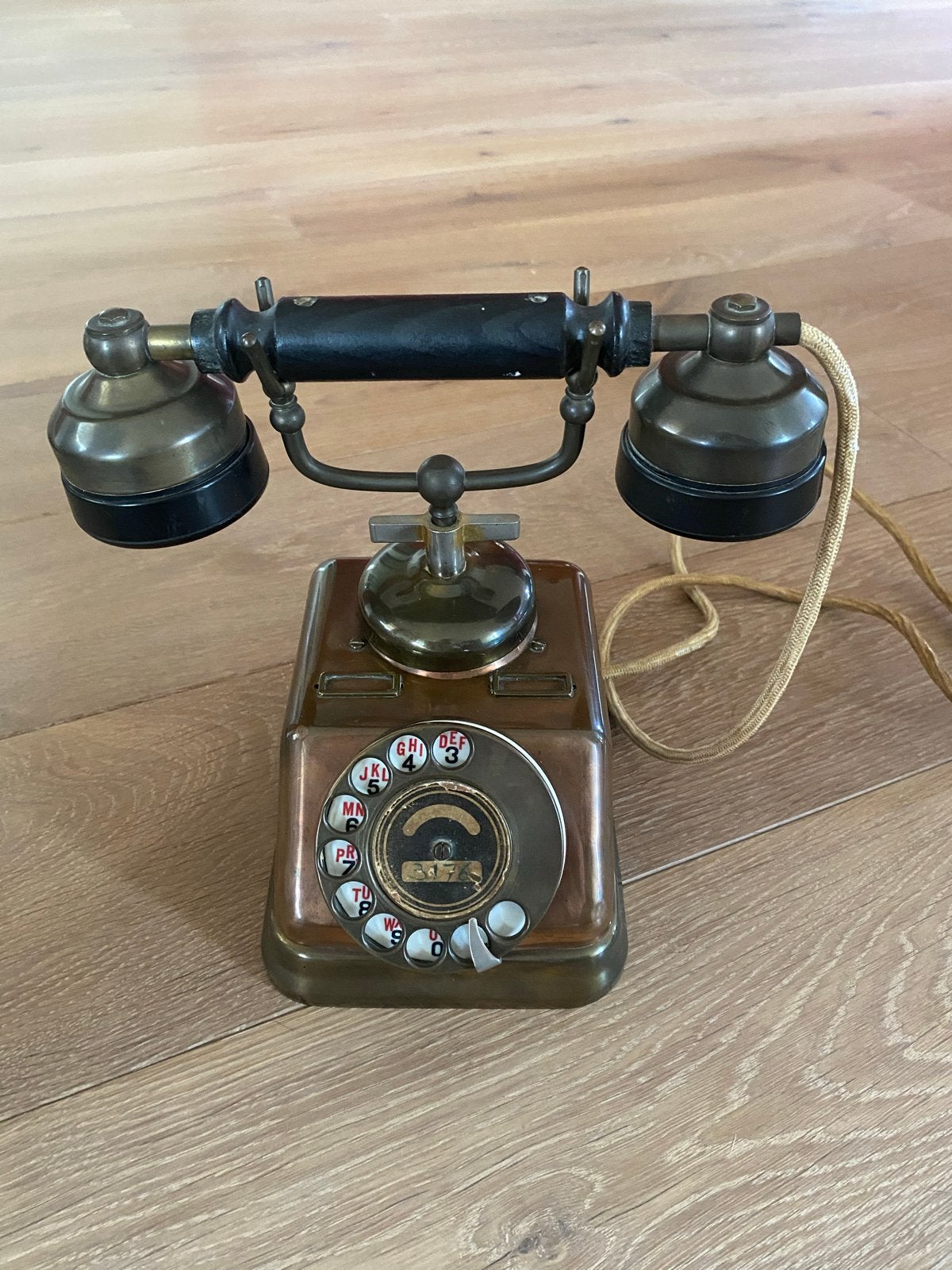 Antieke Telefoon met Draaischijf - Koperen Behuizing, Ophalen of Verzenden