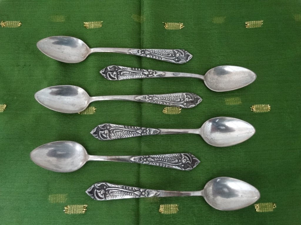 6 Djokja zilveren lepels, lepeltjes antiek zilver 3e gehalte, Antiek en Kunst, Antiek | Goud en Zilver, Verzenden, Zilver