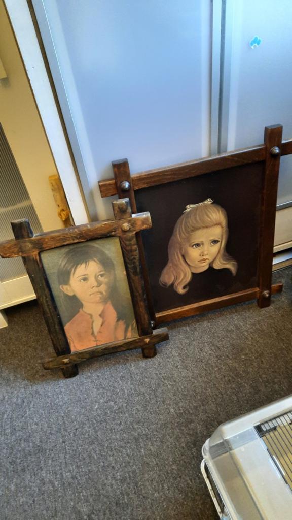 Vintage kinderportretten in houten lijst (set van 2), Ophalen of Verzenden