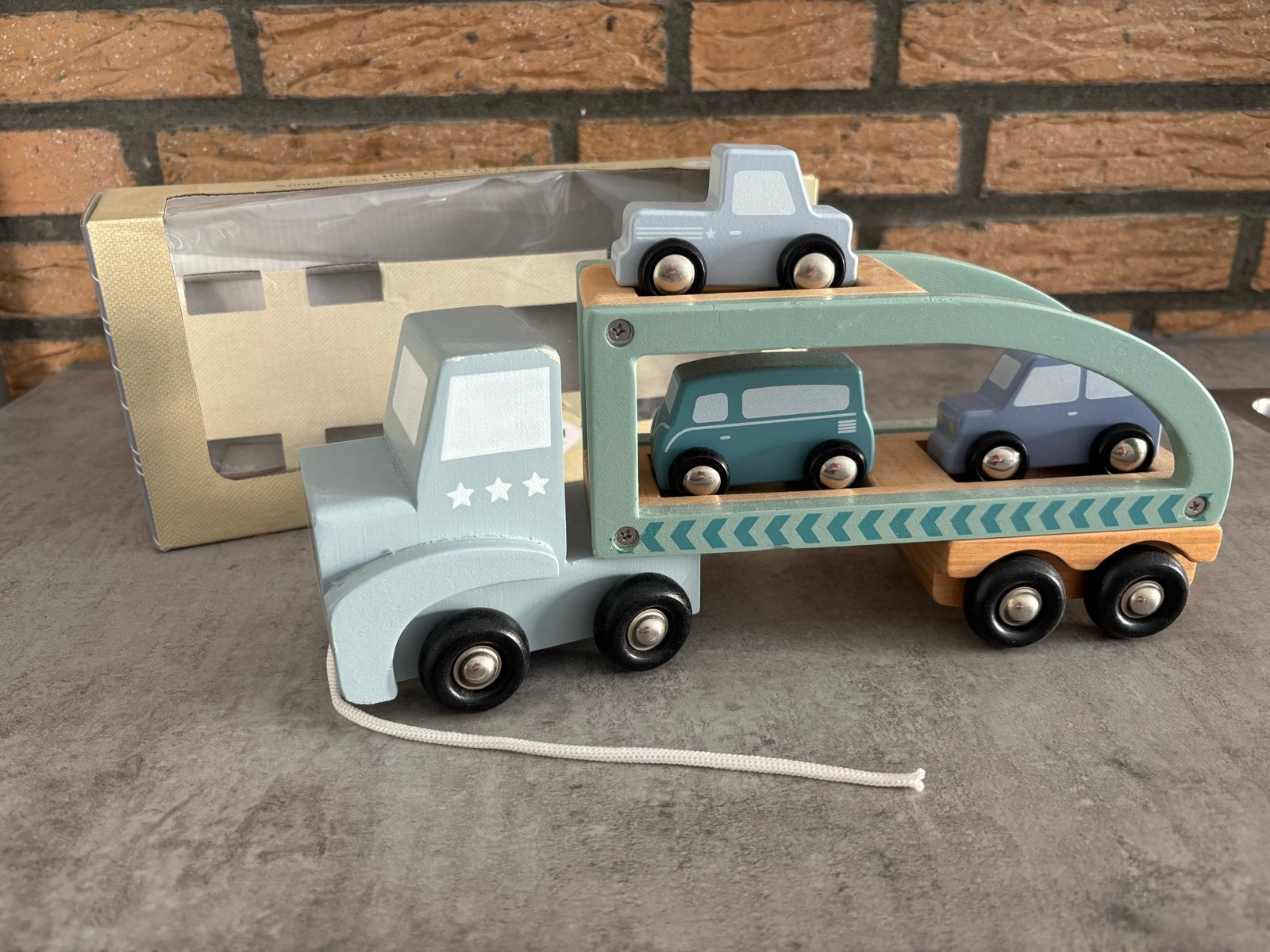Little Dutch Houten Autotransporter met 4 Auto's, Ophalen of Verzenden, Zo goed als nieuw