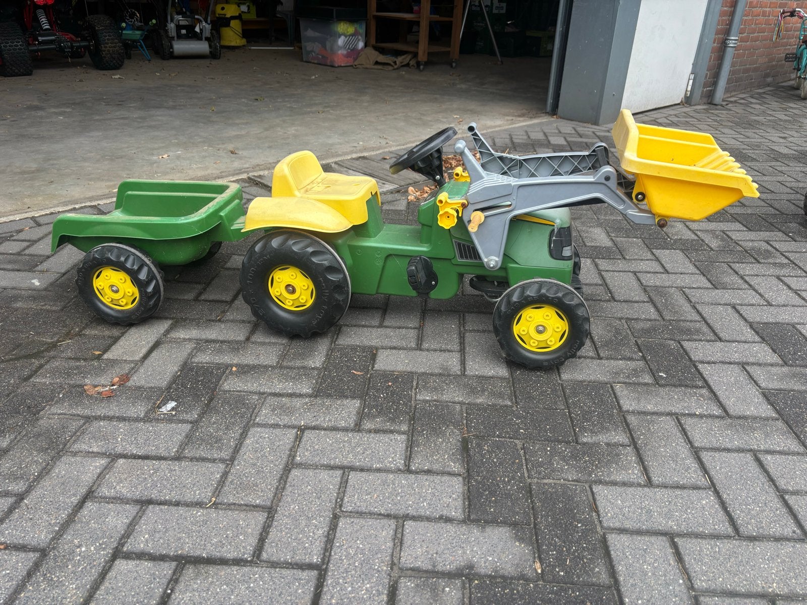 Rolly Toys Kid John Deere Traptrekker met Aanhanger + Voorla, Ophalen, Gebruikt